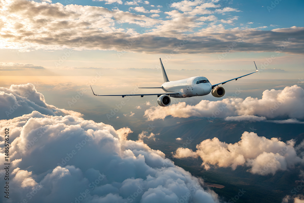 Obraz premium airplane over clouds. travel vacation concept