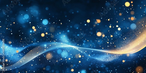 Blue background with curved lines, corporate presentation style, golden light effect on the right side of the screen, dark blue color scheme