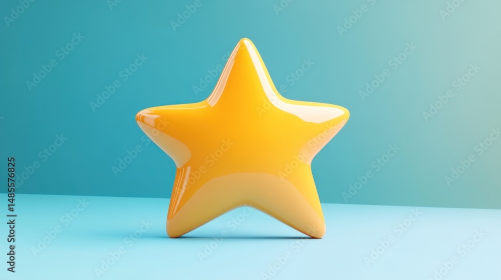 Obraz premium Vibrant yellow star radiating optimism on a teal blue gradient background