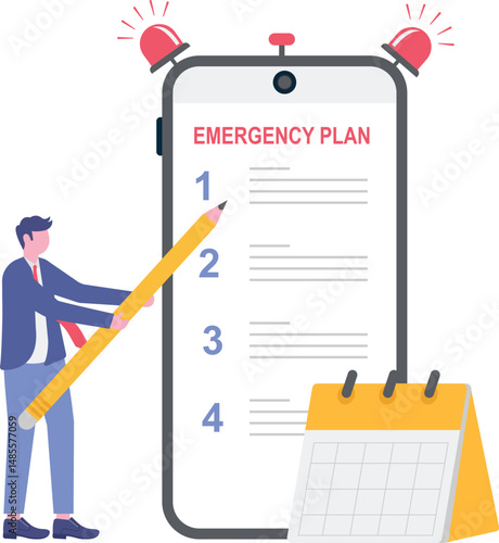 Business emergency plan, checklist to do when disaster happens to continue business and build resilience concept.flat characters.

