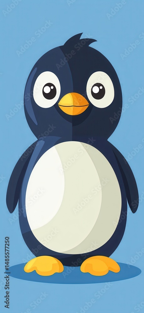 Fototapeta premium Cartoon Penguin Illustration on Blue Background