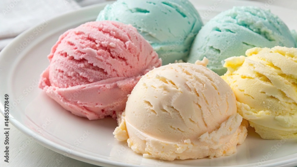 Isolated close up variety of ice cream scoops bright colors diverse flavors Isolated close up variety of ice cream scoops bright colors diverse flavors