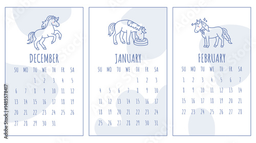 Horse Themed Calendar Pages for winter 2026