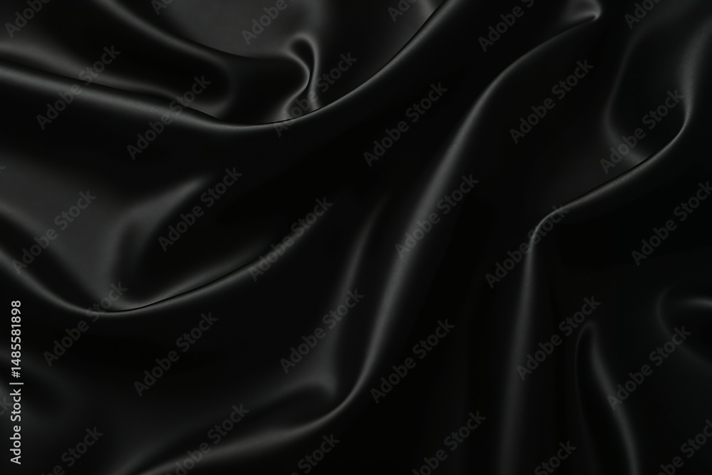 Obraz premium Luxurious black satin cascading waves surface