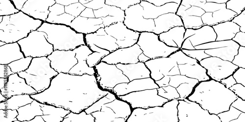 Vector Illustration of Cracked Ground Texture with Transparent Background – A Distressed Grunge Effect Featuring Natural Earth Line Patterns