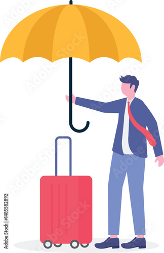 Travel insurance, protection for travelers before flying in COVID-19 Coronavirus era concept.flat design with people.

