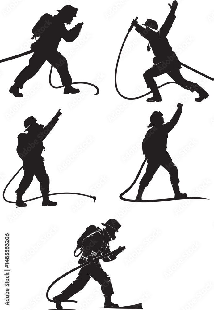 Naklejka premium Firefighter Actions Silhouettes Vector Pack