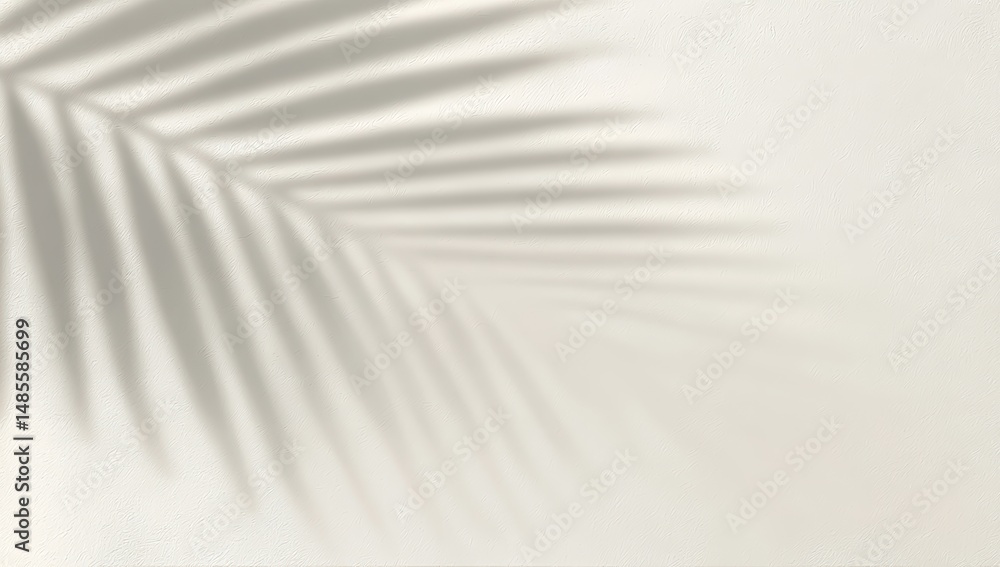 Obraz premium Soft Gray Background Featuring Palm Leaf Shadow for Tranquil and Minimalistic Design Projects