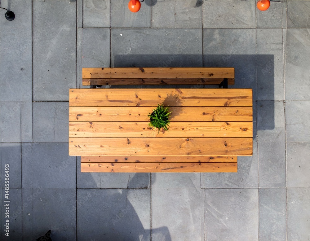 custom made wallpaper toronto digitalOverhead view of a wooden picnic table with benches on a stone patio.  Perfect for design blogs, websites, and outdoor living articles.