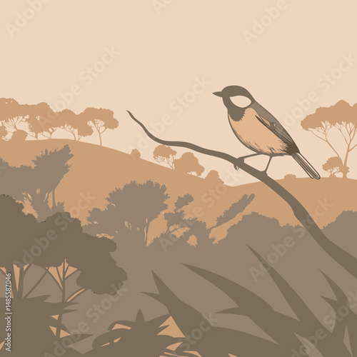 Golden Whistler bird in lush green bushland flat style vector
