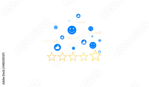 Customer evaluation product service quality feedback review.Customer satisfaction survey with 5 star. Service experience rating online in phone application.	