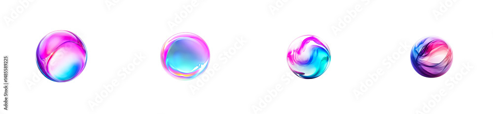 Obraz premium Four abstract spheres with liquid multicolored texture, cut out transparent