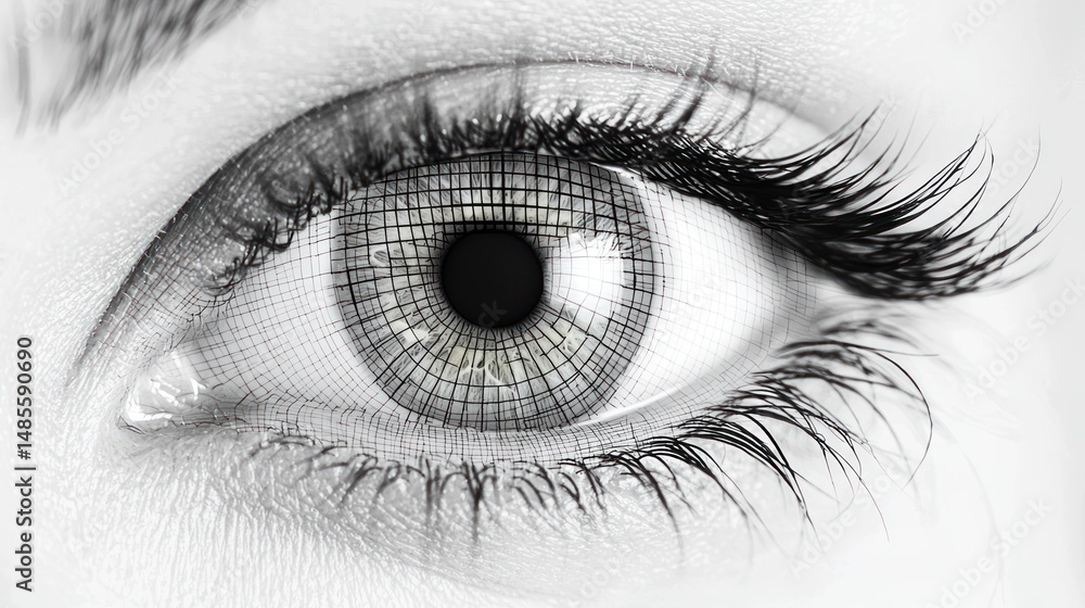 Obraz premium Human eye with biometric scanning grid lines