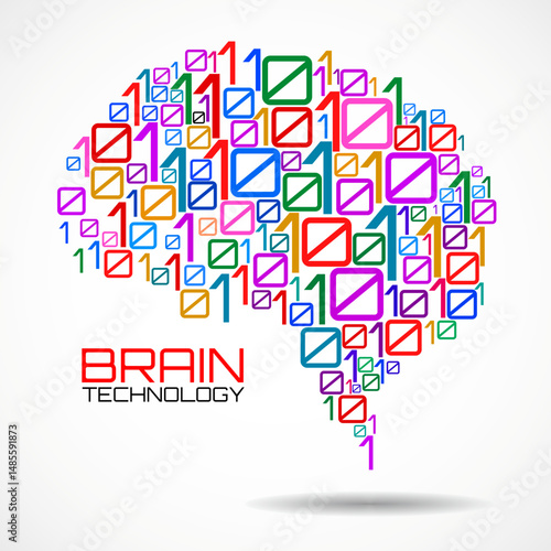 Artificial intelligence. Abstract brain with binary computer code, technology concept. Vector illustration