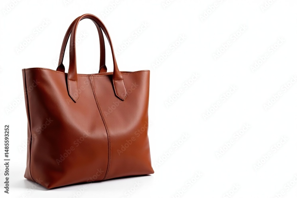 Brown leather tote bag isolated on white background, handbag, fashion accessory, leather bag Brown leather tote bag isolated on white background, handbag, fashion accessory, leather bag