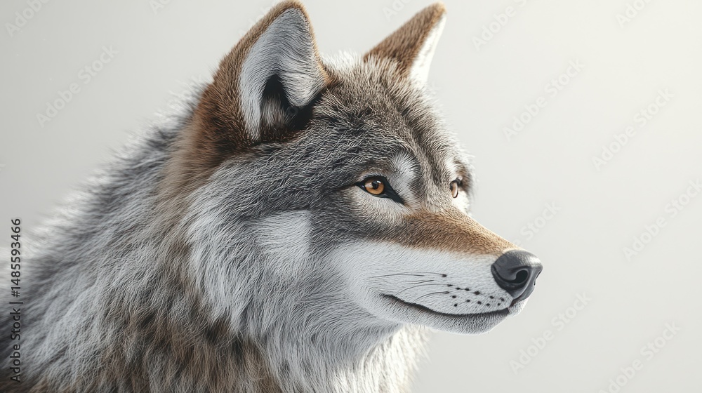 Fototapeta premium Grey Wolf Profile, Wildlife Portrait, Neutral Background, Stock Photography