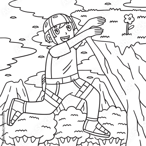 Bouldering Boy Hanging the Edge of Rock Coloring 
