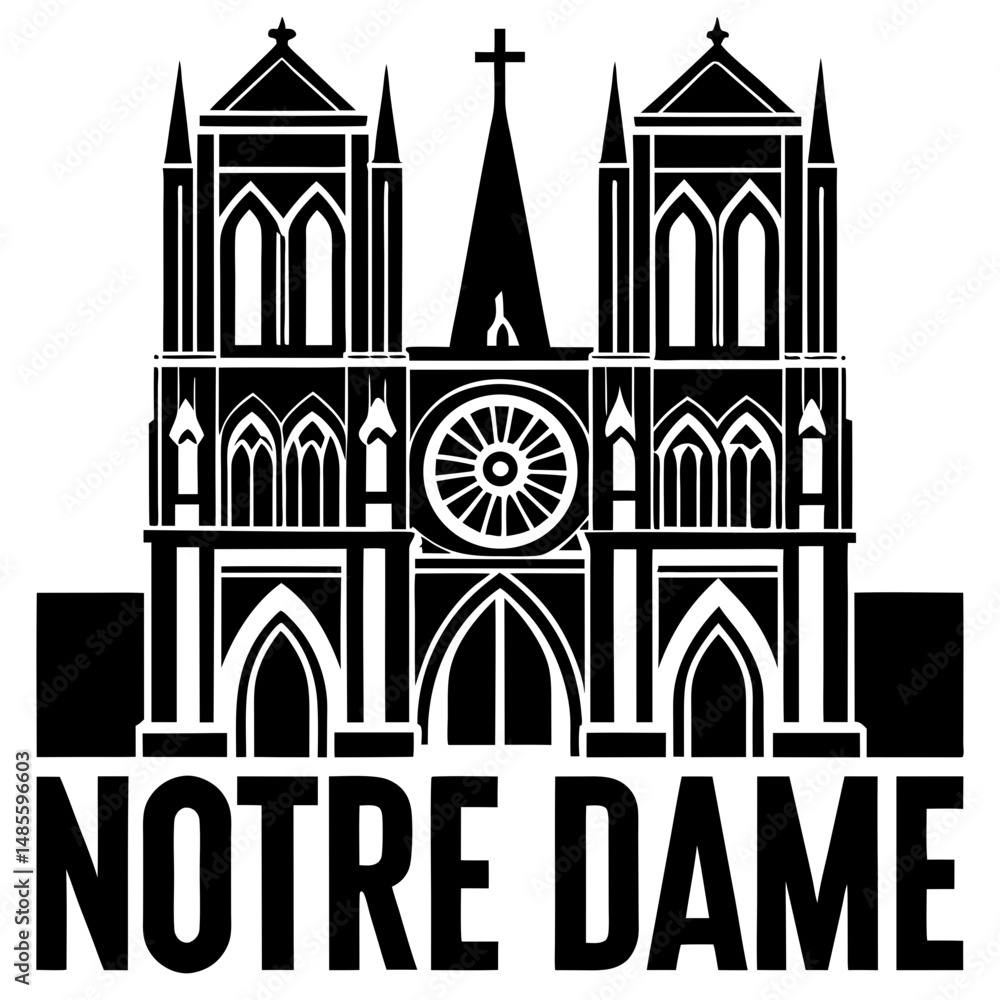 Fototapeta premium Notre dame cathedral black silhouette vector illustration