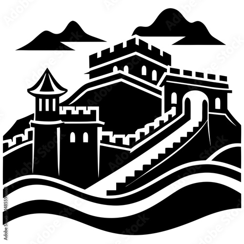 Great wall of china landmark silhouette vector illustration