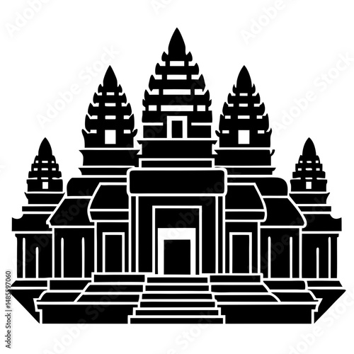 Angkor wat temple complex silhouette vector illustration