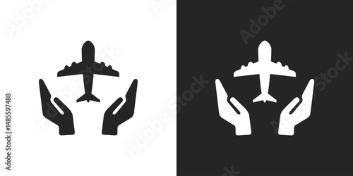Airplane protection, Travel safety symbol with hands icon vector design