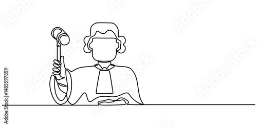 continuous single line drawing of a judge with a gavel and a pedestal, line art vector illustration, Continuous Line Drawing of Judge Icon. Hand Drawn Symbol Vector Illustration, male auctioneer stand