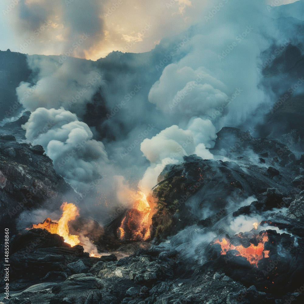 Fototapeta premium Active Volcano with Lava Flow