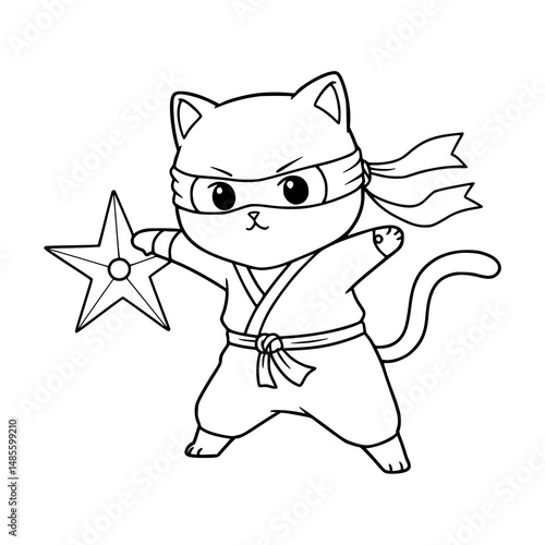 Cat ninja drawing illustration. coloring pages for kids