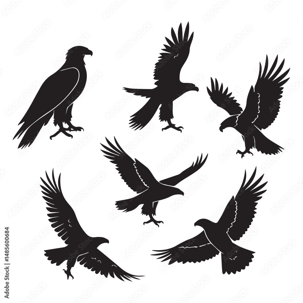 Obraz premium Set of black bird' vector icon silhouettes isolated on white background