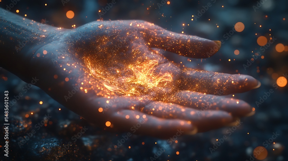 Illuminated Hand with Magical Sparkles: A Study in Creative Fantasy and Light Illuminated Hand with Magical Sparkles: A Study in Creative Fantasy and Light