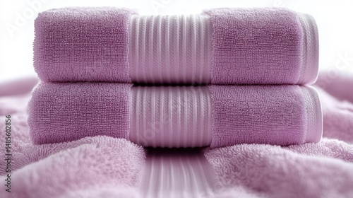 Soft neatly folded pink towels stacked on top of each other creating a cozy and clean atmosphere