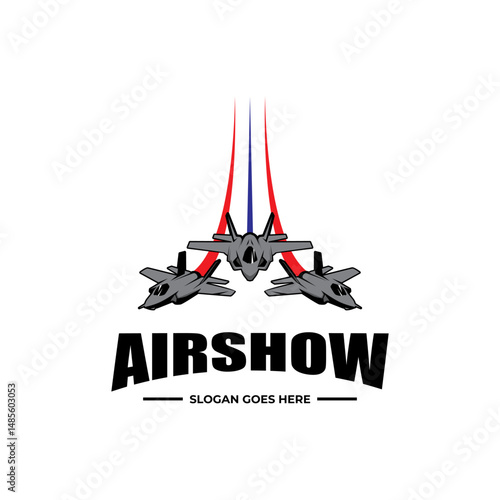 airshow fighter jets colorful trails vector logo