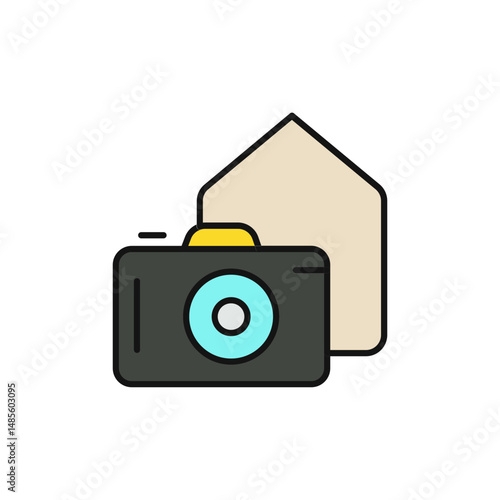 Creator Studio Icon, DSLR Camera with Small House Above.