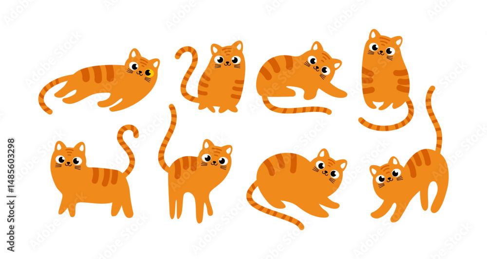 Obraz premium collection of cute orange tabby cats illustration