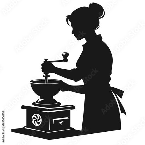  Woman grinding coffee with manual grinder