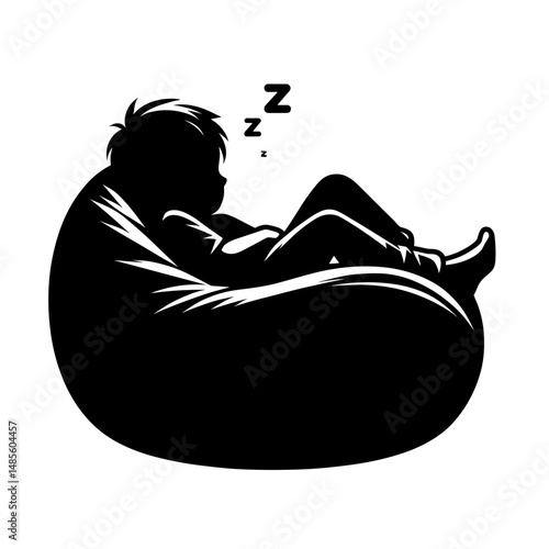 Person sleeping in bean bag chair