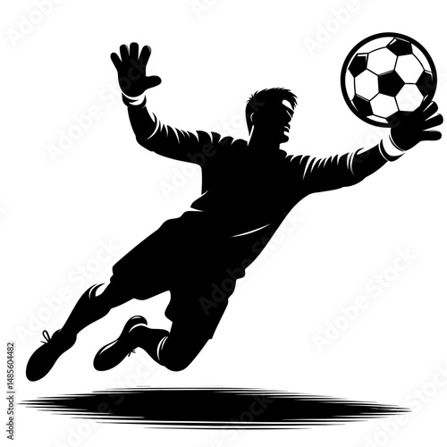 Goalkeeper catching football in black silhouette