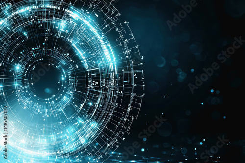 Wallpaper Mural Futuristic blue circle with lines and dots depicting a time travel portal concept in an abstract digital background Torontodigital.ca