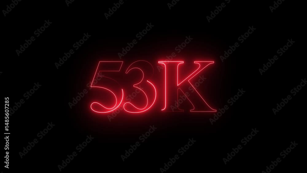 Glowing neon line with 53k Ultra video technology icon isolated on black background. celebration 53K followers for page like, comment share, Thank You, social sites post. Glowing neon line with 53k Ultra video technology icon isolated on black background. celebration 53K followers for page like, comment share, Thank You, social sites post.