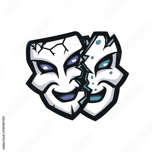 Artistic Mask Mascot Head Logo with Tribal Elements in Stylized Vector Style ideal for roleplay avatars and festival branding