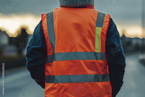 A mockup of a branded safety vest, worn by a road worker