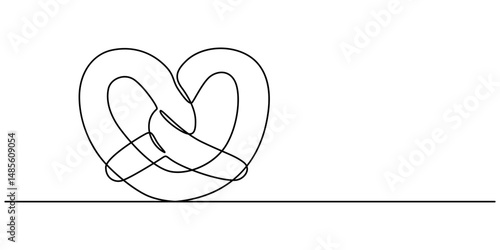 one line art Pretzel vector illustration. line art, one continuous line, simple, hand drawn and sketch style. for icons, symbols, signs or logos, One line continuous pretzel bakery symbol concept. 