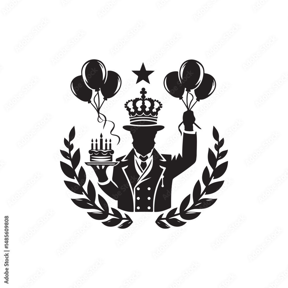 Naklejka premium Kings Birth Day Silhouette Vector Illustration, Solid White Background.