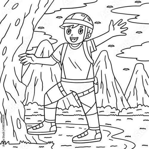Bouldering Boy at the Foot of the Wall Coloring 