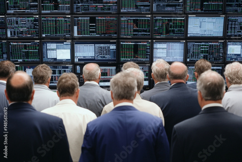 Wallpaper Mural Brokers navigating a bustling trading floor with multiple screens showing market data during a busy trading session Torontodigital.ca