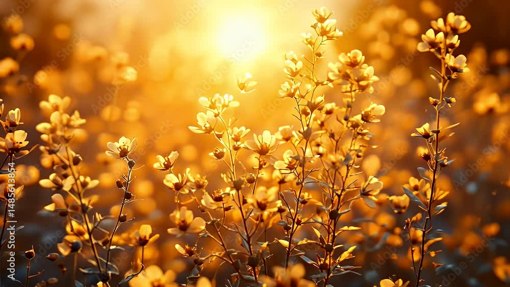 Sunlight shining through wildflowers in golden hour
Sunlight shining through wildflowers in golden hour