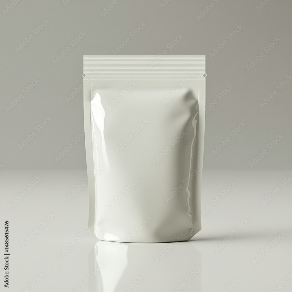 Plain White Silver Foil Pouch Packaging Mockup with Empty Space for Product Display and ing on Bright Neutral Background for Advertising Use Plain White Silver Foil Pouch Packaging Mockup with Empty Space for Product Display and ing on Bright Neutral Background for Advertising Use