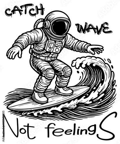 Astronaut Surfing. Retro Meme Vintage. Vintage style.