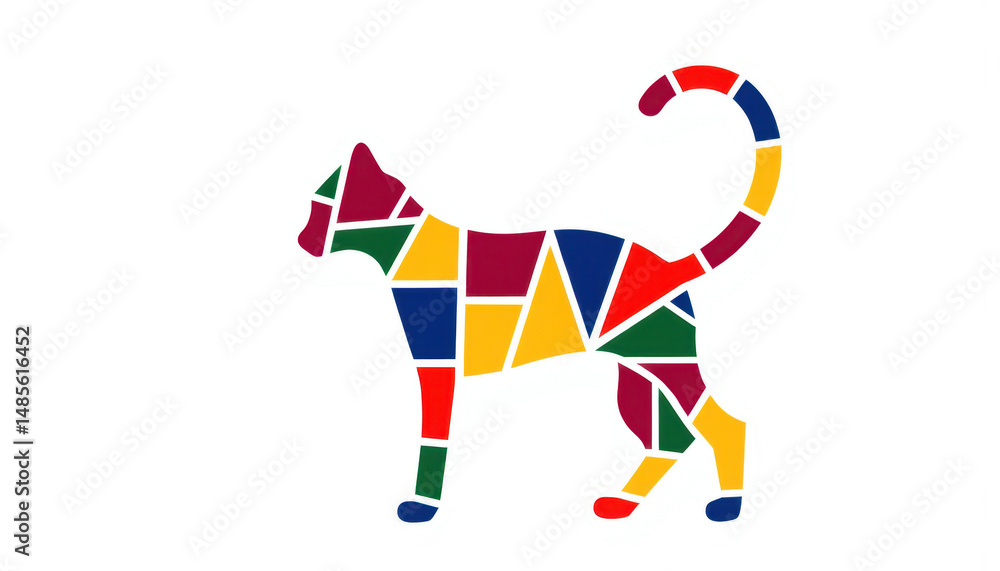 Obraz premium Colorful geometric cat silhouette on white background