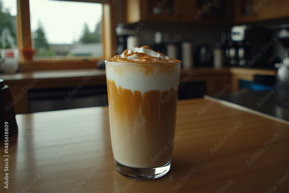 Cold brew coffee swirling with cream creates a beautiful chaotic pattern in a clear glass Cold brew coffee swirling with cream creates a beautiful chaotic pattern in a clear glass
